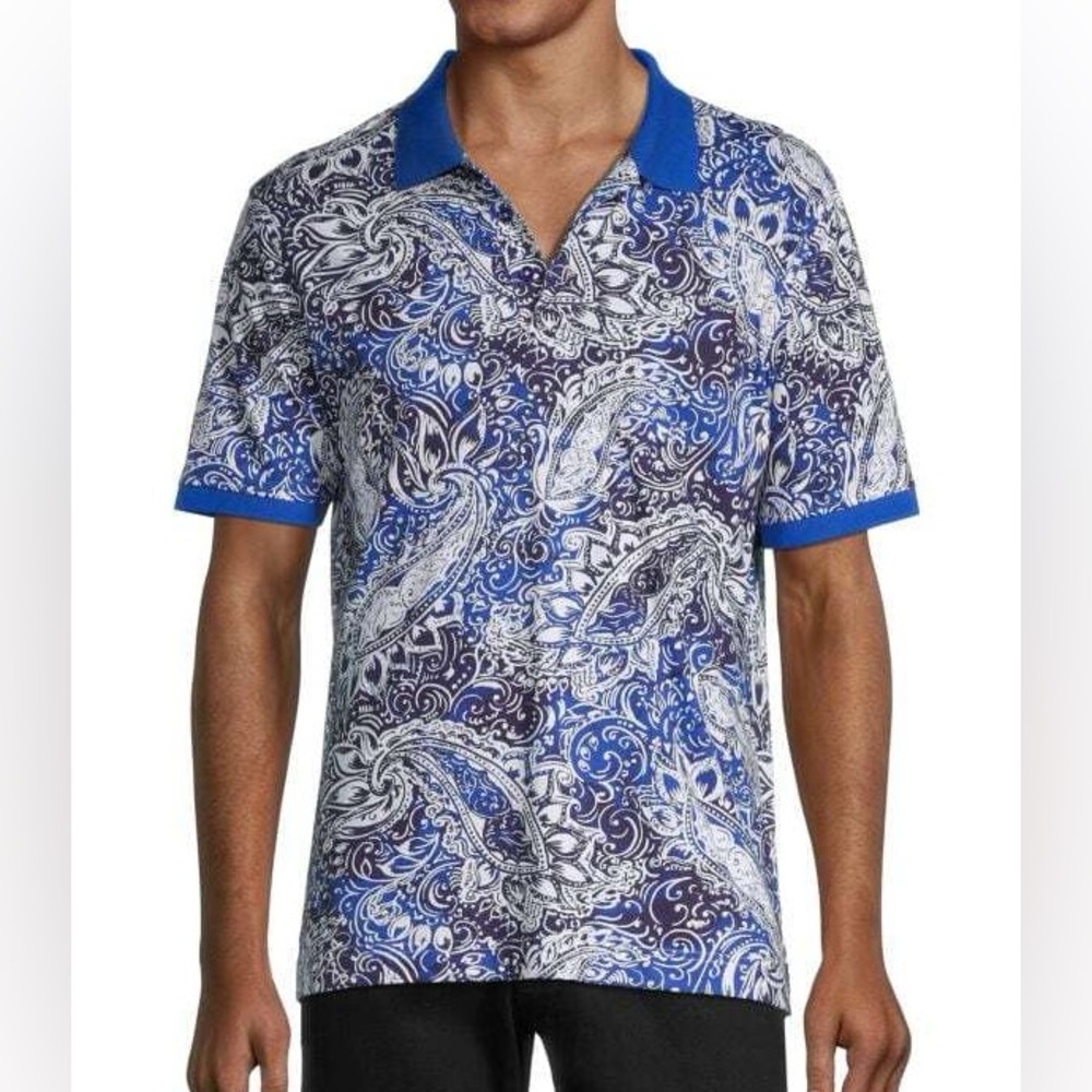 Robert Graham Blue and White Paisley Polo Shirt